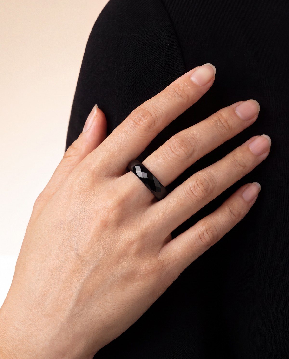 Artisan Facet Black Jade Ring